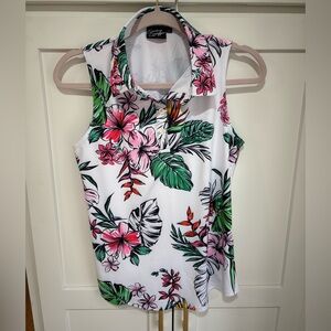 Floral Sleeveless Tank Top - White, Pink, Green